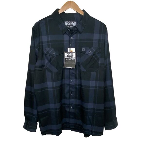 Greasy Hands Society Other - Greasy Hands Society Mens Navy Blue & Black Button Up Flannel Shirt 2XLT Tall
